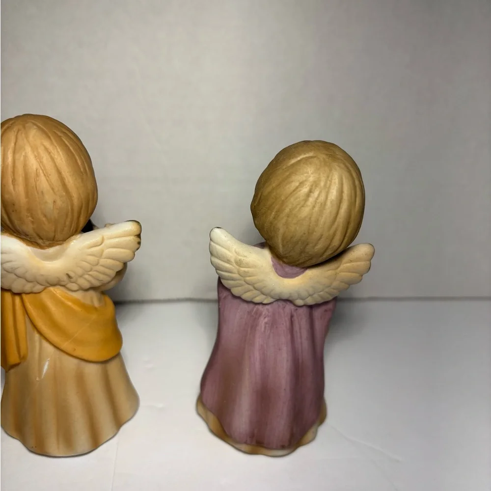 Lefton Holiday Angel Figurines With Musical Instruments Hand Painted #2473